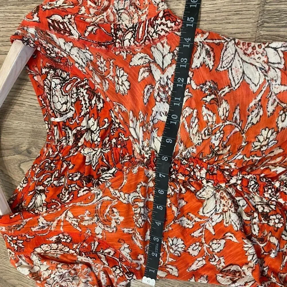 Free People Say The Word Orange Ruby Red Bohemian Peasant Floral Blouse Size Sma